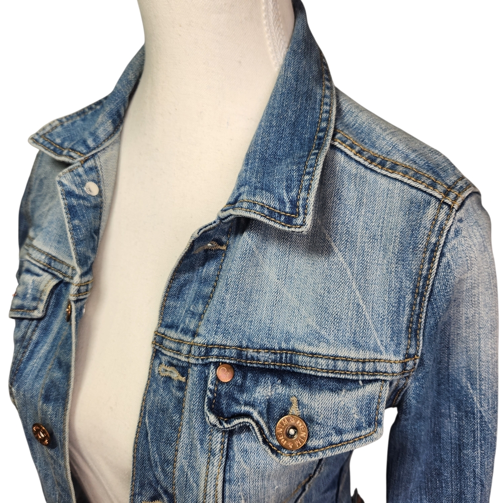 H&M Women's Size 4 Small Blue Denim Jean Jacket Classic Trucker Style - Picture 5 of 15